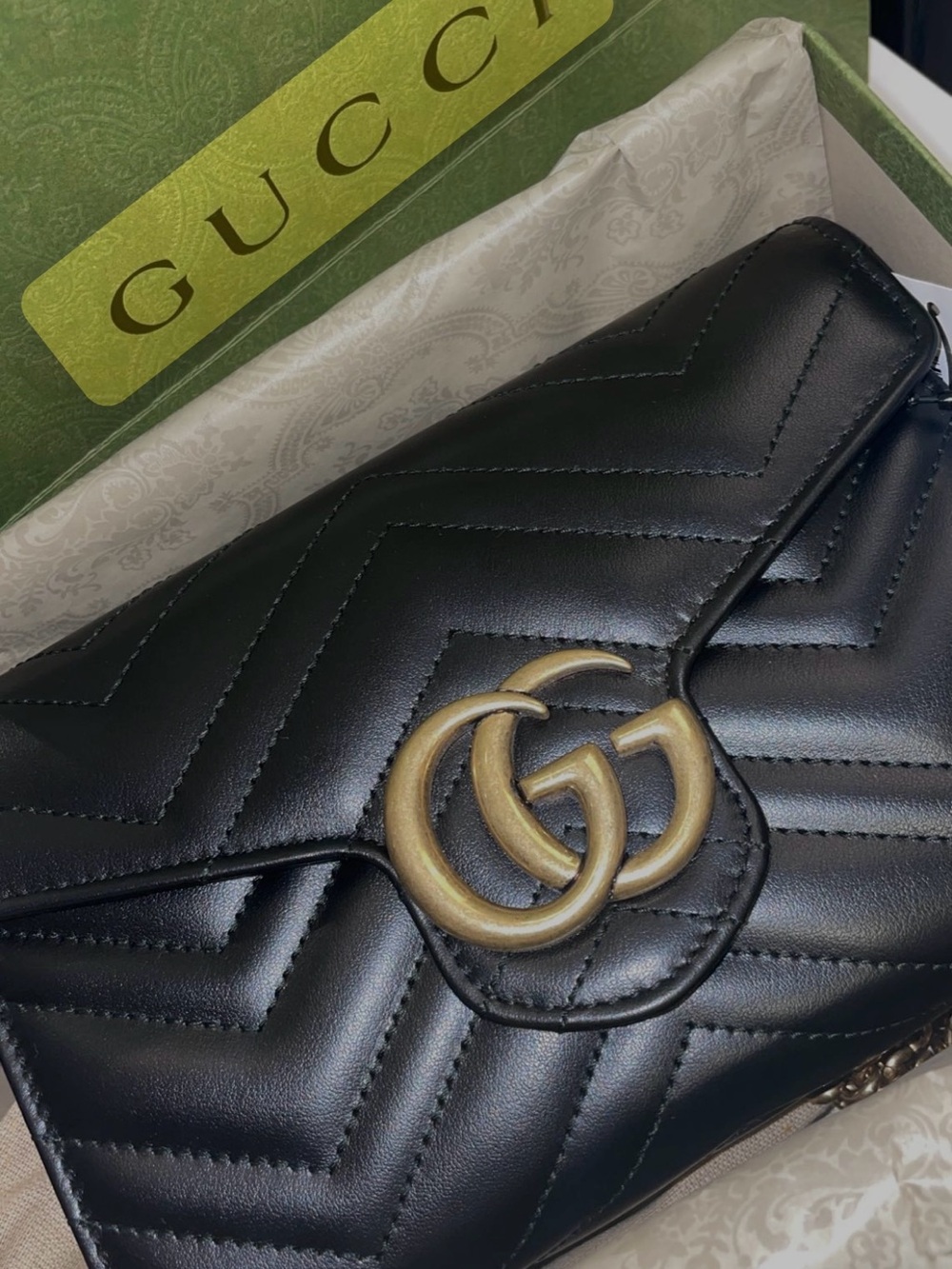 Gucci Black Quilted GG Marmont Chain Crossbody